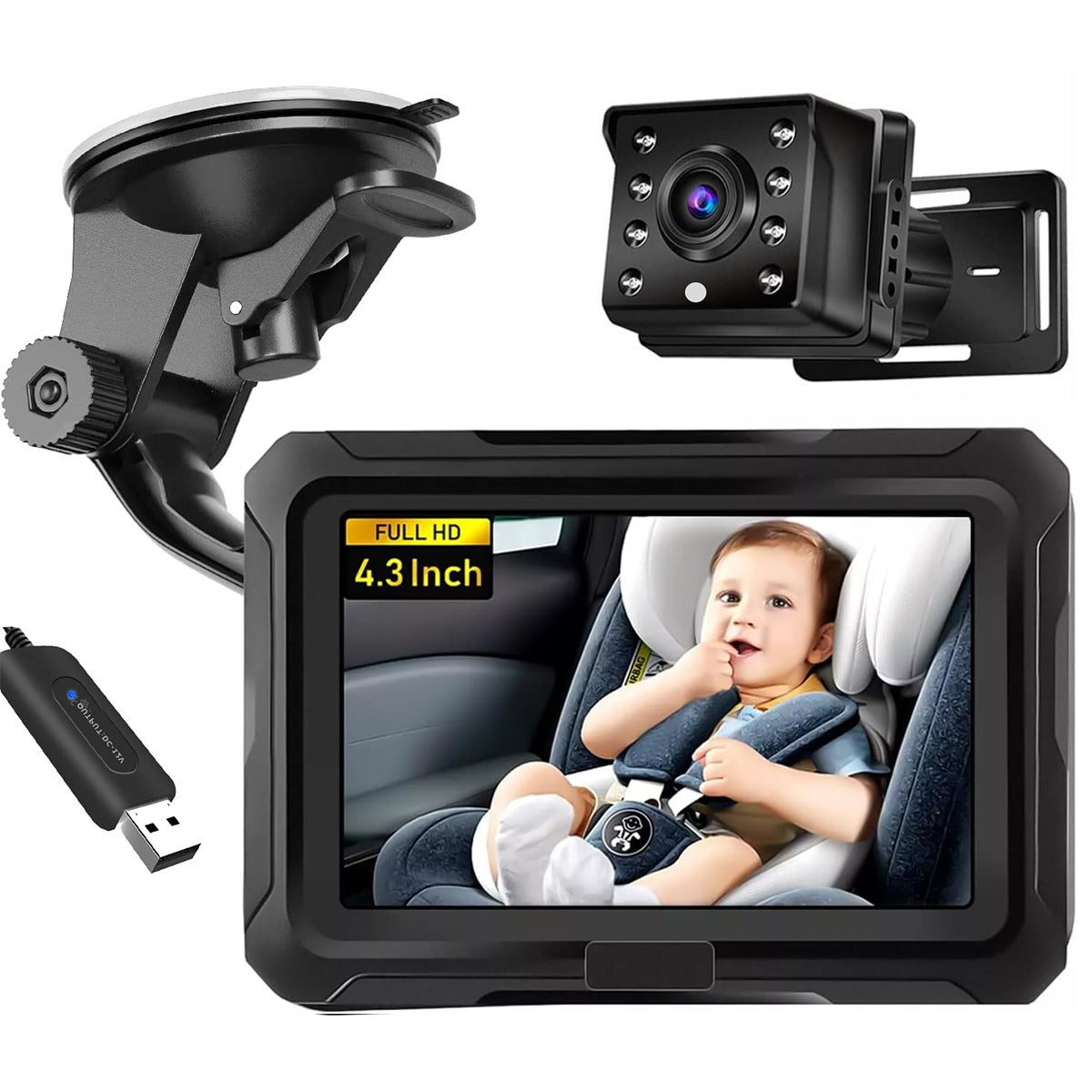 Eprolo 4.3-inch HD 1080P car baby monitor with mirror, private model for clear in-car viewing of baby or passengers