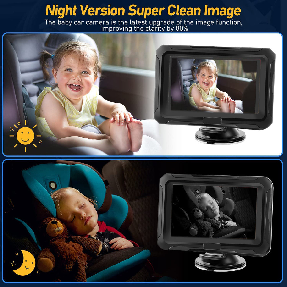 eprolo 4.3-inch HD 1080P car baby monitor with mirror, private model, features clear display and safety for car baby monitoring.