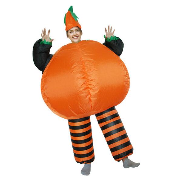 Anime cosplay inflatable pumpkin Halloween costume for women, featuring a fun, oversized pumpkin design and bright orange color.