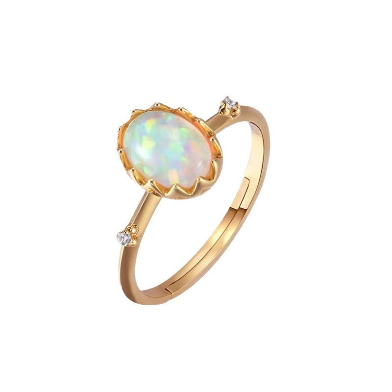 Gold-plated retro imitation opal ring for women, featuring vintage-inspired design and vibrant opal gemstone details.