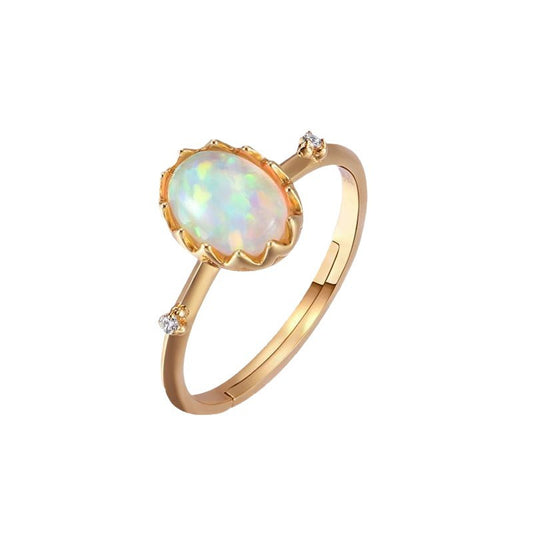 Gold-plated retro imitation opal ring for women, featuring vintage-inspired design and vibrant opal gemstone details.