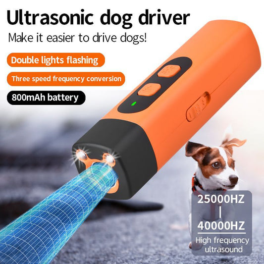 eprolo ultrasonic dog repellent device with LED flashlight, rechargeable bark deterrent for training and barking control.