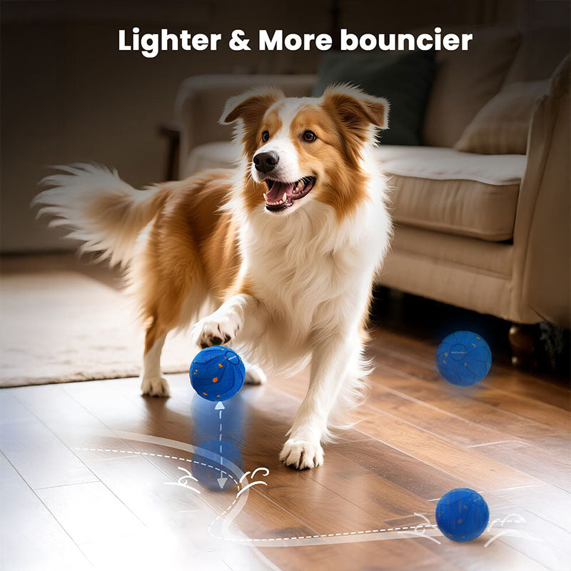Interactive dog toy ball made of E-TPU material with bounce and spin features, perfect for self-play and chewing.