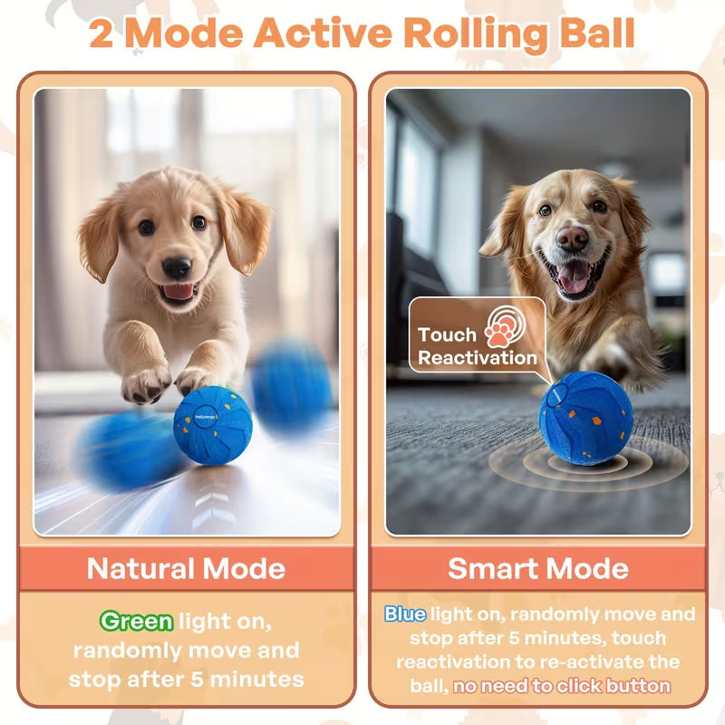 Eprolo interactive dog toy ball made of E-TPU material with random bounce and spin, designed for self-play and chewing durability.