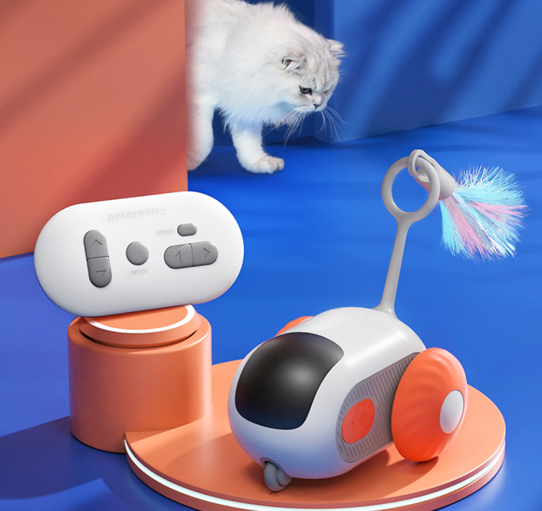 Eprolo Pet Gravity Intelligent Running Car for cats, remote control electric toy with teasing stick for interactive feline play