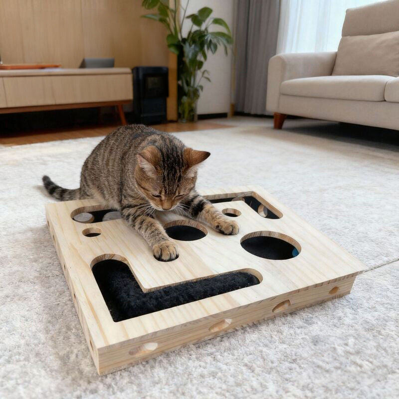 Durable Cat Nail Grinder with Bell Ball & Interactive Maze Tunnel - Enriching Toy and Scratching Activity for Active Kittens - American Smart