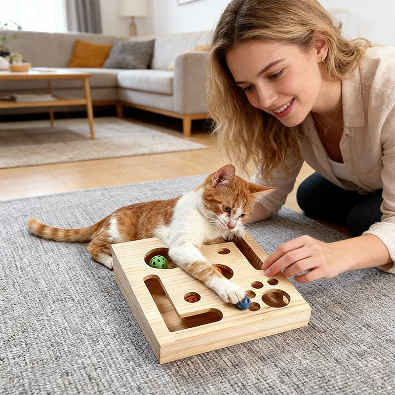 Durable Cat Nail Grinder with Bell Ball & Interactive Maze Tunnel - Enriching Toy and Scratching Activity for Active Kittens - American Smart