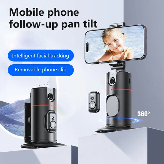 eprolo P02 auto face tracking phone holder with 360° rotation, desktop gimbal stabilizer for live vlogging and video recording