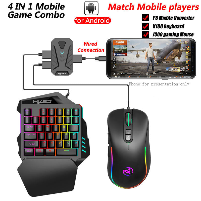 Wired Android Throne One-handed keyboard and mouse set for PUBG gaming, featuring gun converter for Android devices by eprolo