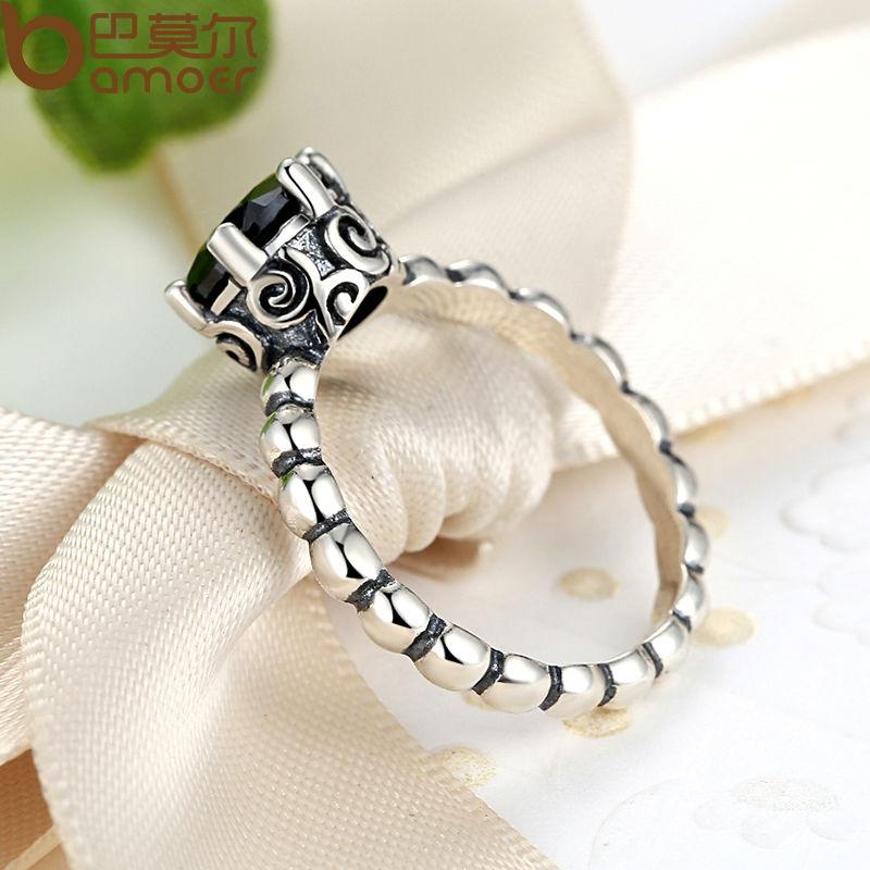 BAMOER Finger Ring with Black Cubic Zirconia Wedding Jewelry PA7205 - American Smart