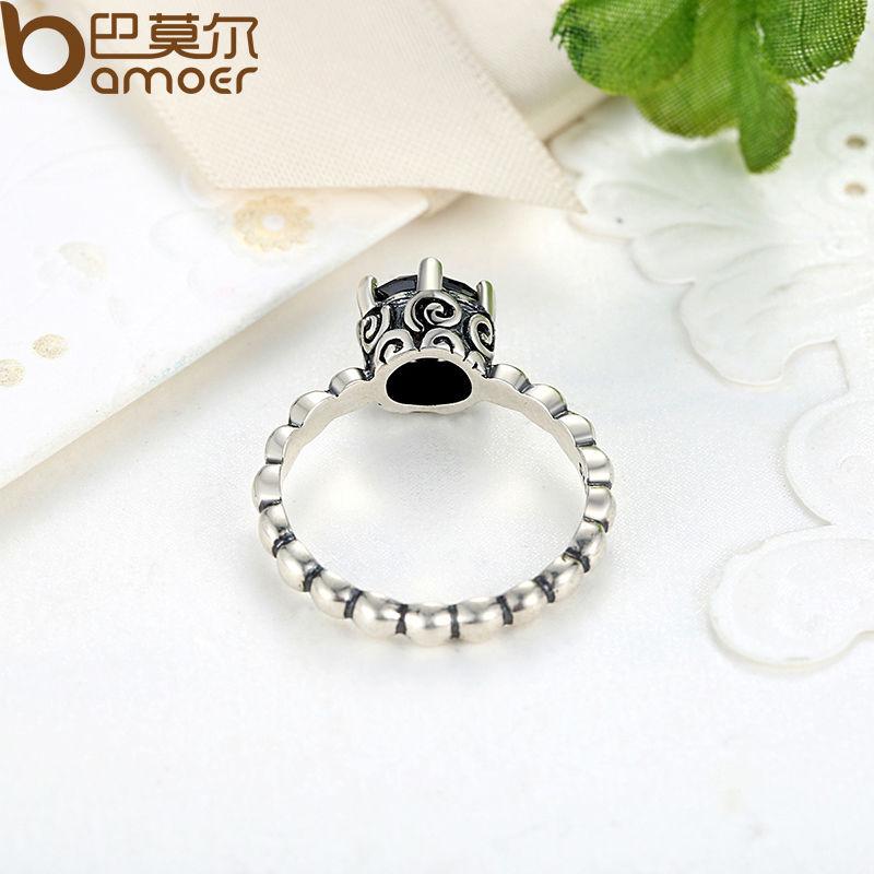BAMOER Finger Ring with Black Cubic Zirconia Wedding Jewelry PA7205 - American Smart