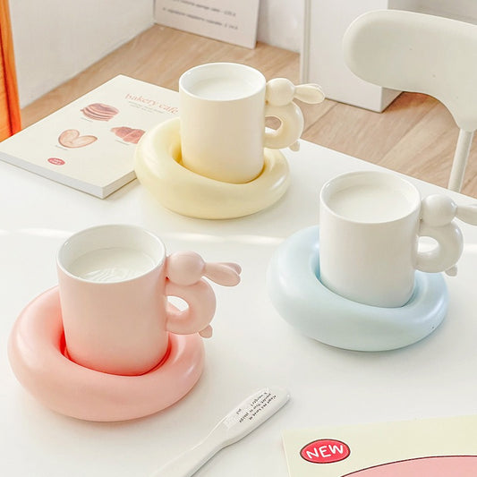 Eprolo rabbit ceramic coffee cup and saucer set with unique design, ideal for afternoon tea and high-value mug presentation.