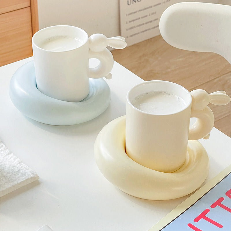 Eprolo rabbit ceramic coffee cup and saucer set with milk design, perfect for afternoon tea and high-value mug presentation