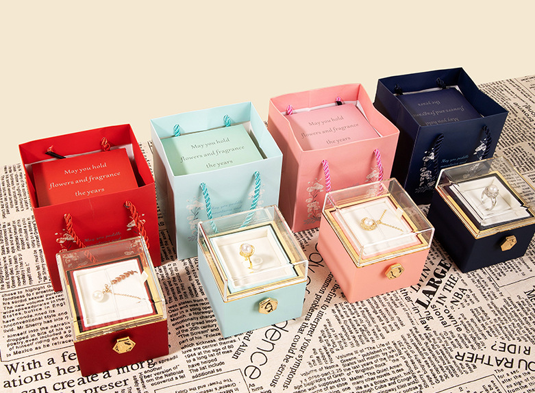Eprolo 360° flip rose gift box necklace and ring set, elegant jewelry gift box for women, ideal for Valentine’s, Mother’s Day, birthdays