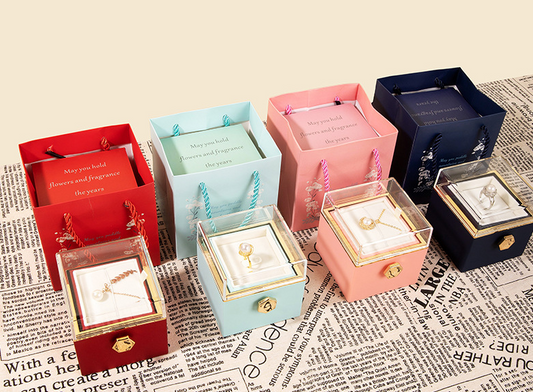 Eprolo 360° flip rose gift box necklace and ring set, elegant jewelry gift box for women, ideal for Valentine’s, Mother’s Day, birthdays