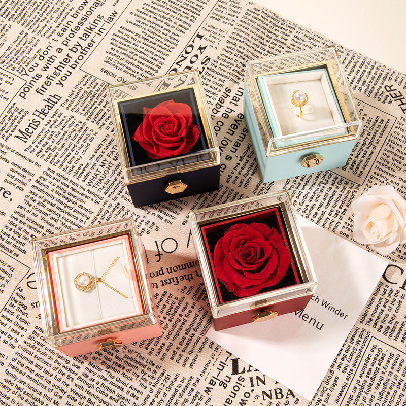 Eprolo 360° flip rose gift box with necklace and ring, elegant jewelry gift set for women, ideal for Valentine’s, Mother’s Day, or birthday