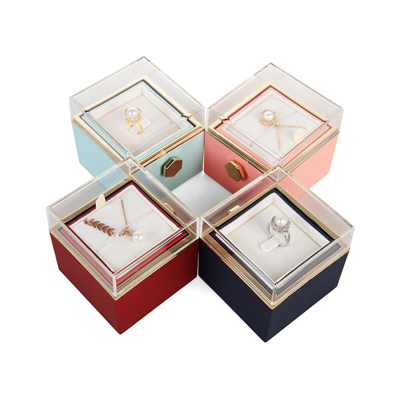Eprolo 360° flip rose gift box with necklace and ring, ideal for women, Valentine's Day, Mother’s Day, or birthday gift decoration.