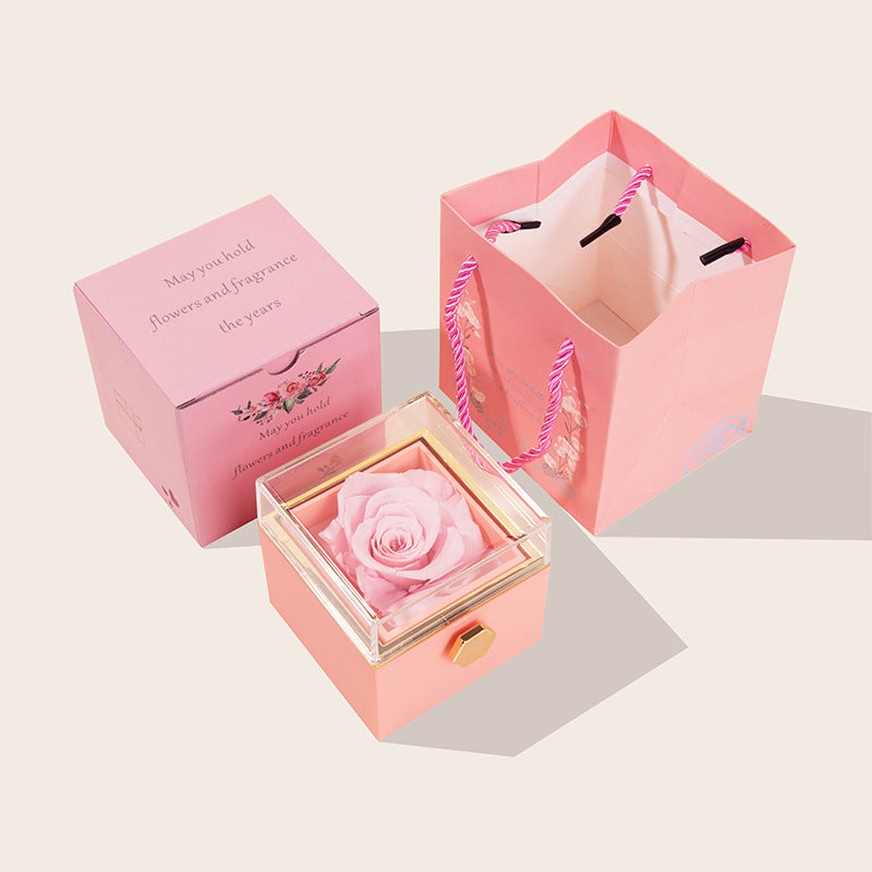 Eprolo 360° flip rose gift box with necklace and ring inside, perfect for women, Valentine’s Day, Mother’s Day, or birthday gifts