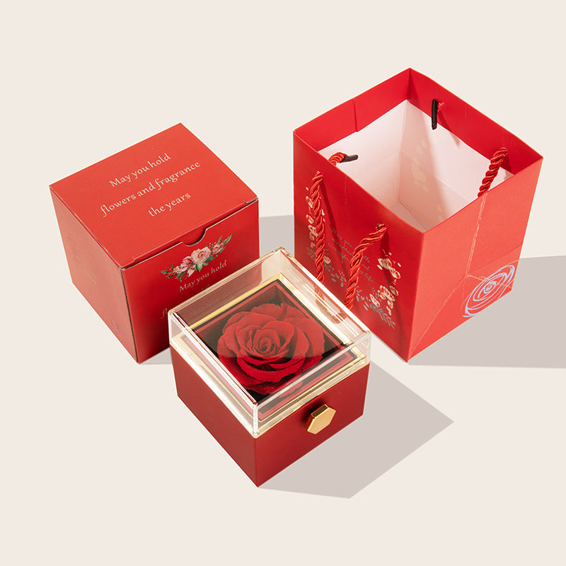 Eprolo 360° flip rose gift box with necklace and ring, perfect for women, girlfriends, Valentine's, Mother’s Day, and birthdays.