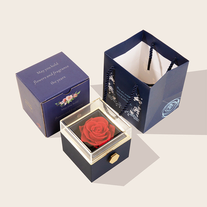 Eprolo 360° flip rose gift box with necklace and ring, decorative gift box for women, girlfriend, Valentine’s, Mother’s Day, birthday