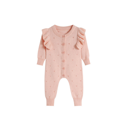 Eprolo knit infant onesie romper for newborns, cozy outdoor fall bodysuit with long sleeves and snap closure.