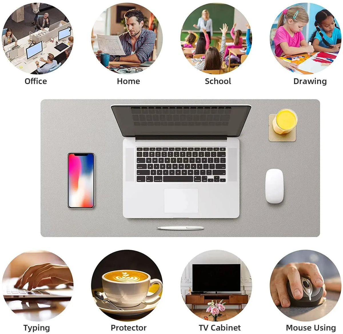 Large eprolo PU leather waterproof office desk protector mat with mouse pad and keyboard space, measuring 60x30mm.