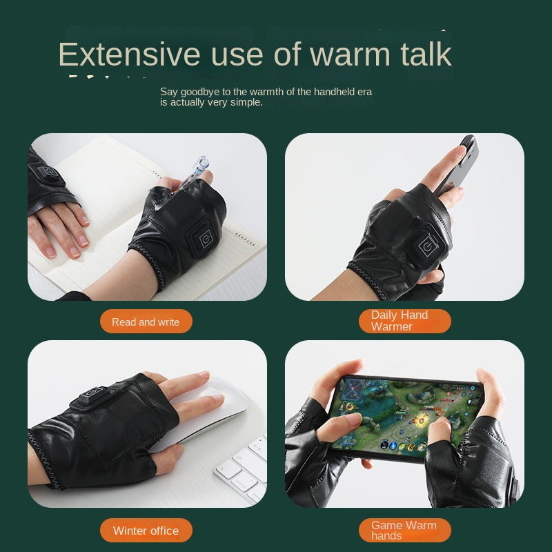 Autumn and winter intelligent electric heating gloves, unisex half finger gloves, gaming and office warm heating gloves - American Smart