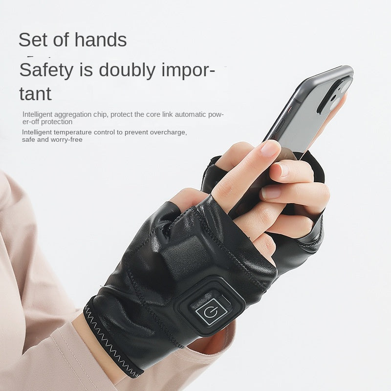 Autumn and winter intelligent electric heating gloves, unisex half finger gloves, gaming and office warm heating gloves - American Smart