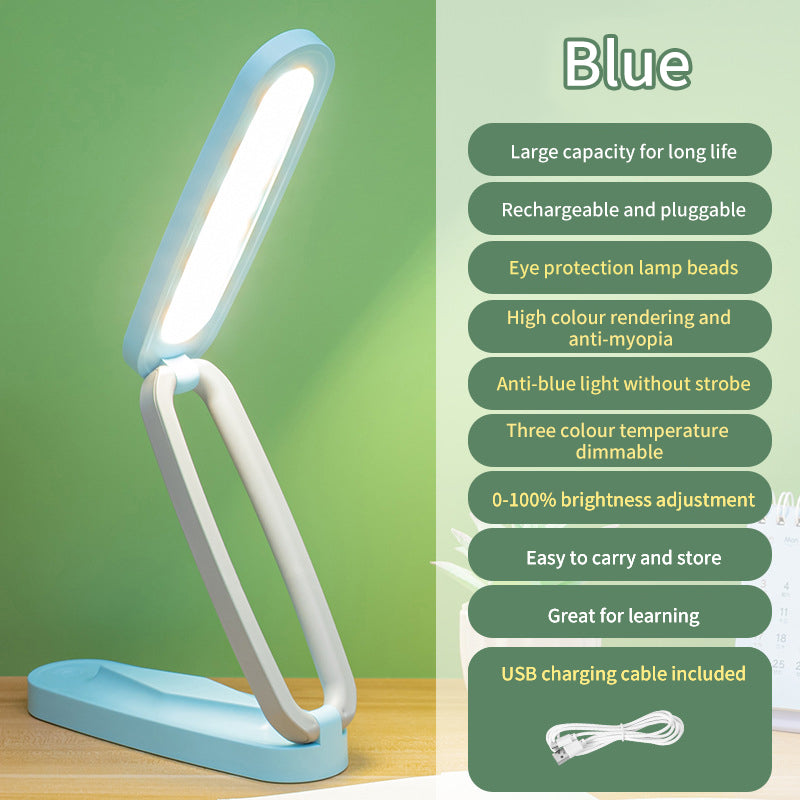 Eprolo folding USB rechargeable LED desk lamp with touch control, suitable for reading, studying, and children's bedside lighting.
