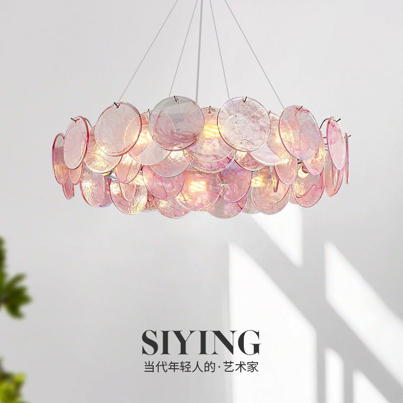 Elegant eprolo luxury living room chandelier with colorful stained glass design, ideal for dining room or bedroom lighting.