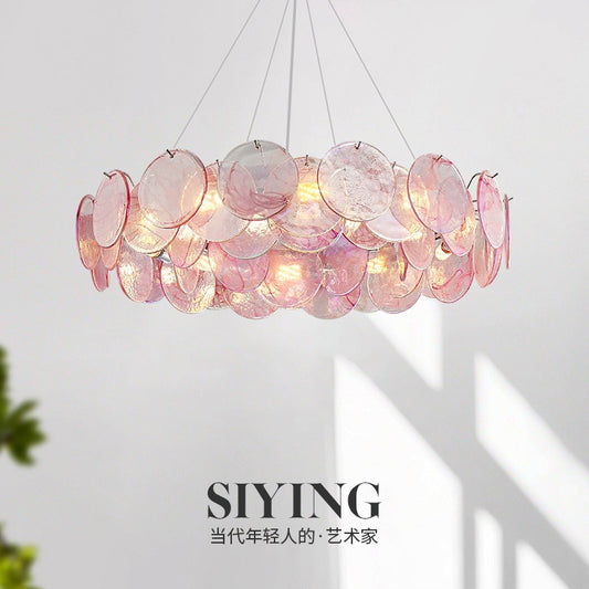 Elegant eprolo luxury living room chandelier with colorful stained glass design, ideal for dining room or bedroom lighting.