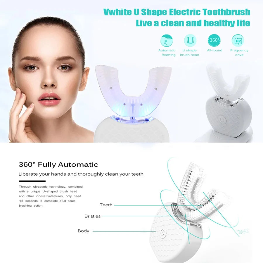Eprolo intelligent auto ultrasonic electric toothbrush with 360-degree U-shape design for deep cleaning and mouth health.
