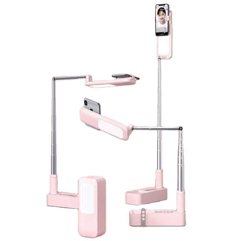 eprolo portable retractable wireless LED selfie fill light with dimmable brightness for live videos, includes phone holder stand