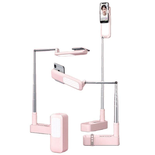 eprolo portable retractable wireless LED selfie fill light with dimmable brightness for live videos, includes phone holder stand