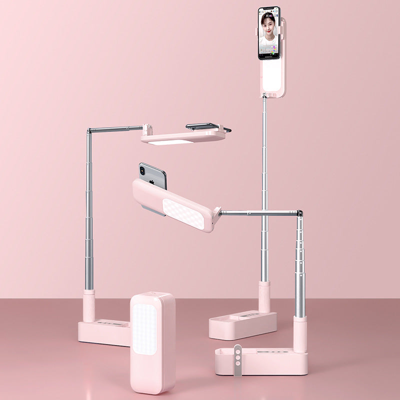 eprolo portable retractable wireless LED selfie fill light lamp with dimmable feature for live videos, phone holder stand included