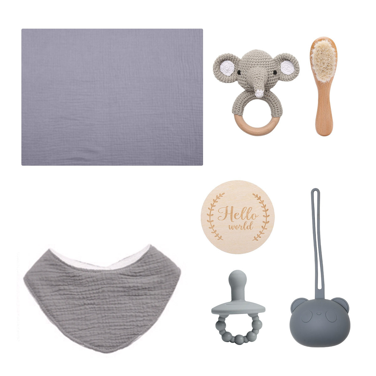 Eprolo full moon birth gift set with hand towel, bath wool brush, baby pacifier, water towel, and baby shower essentials.