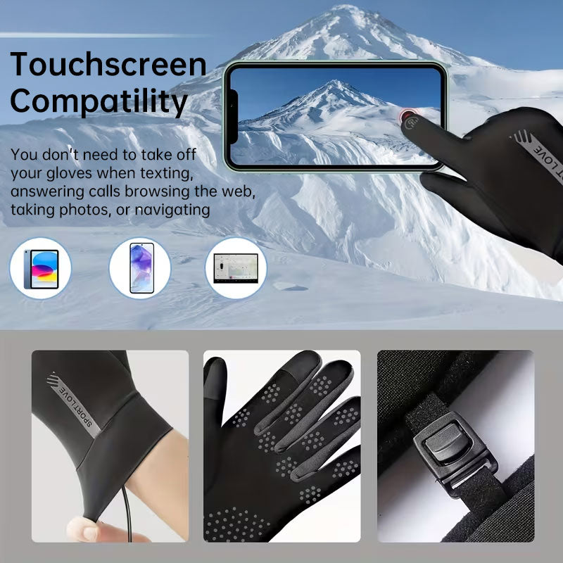 eprolo USB rechargeable heated gloves showing touchscreen fingertips and adjustable temperature controls for winter sports warmth