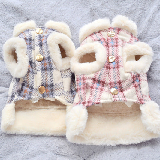 Eprolo plush teddy bear dog vest provides warmth for small dogs and cats, featuring soft, cozy pet clothing with a pull-on design.