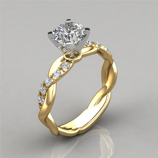 European and American 18k rose gold plated two-tone princess square diamond ring with cross twist design by eprolo