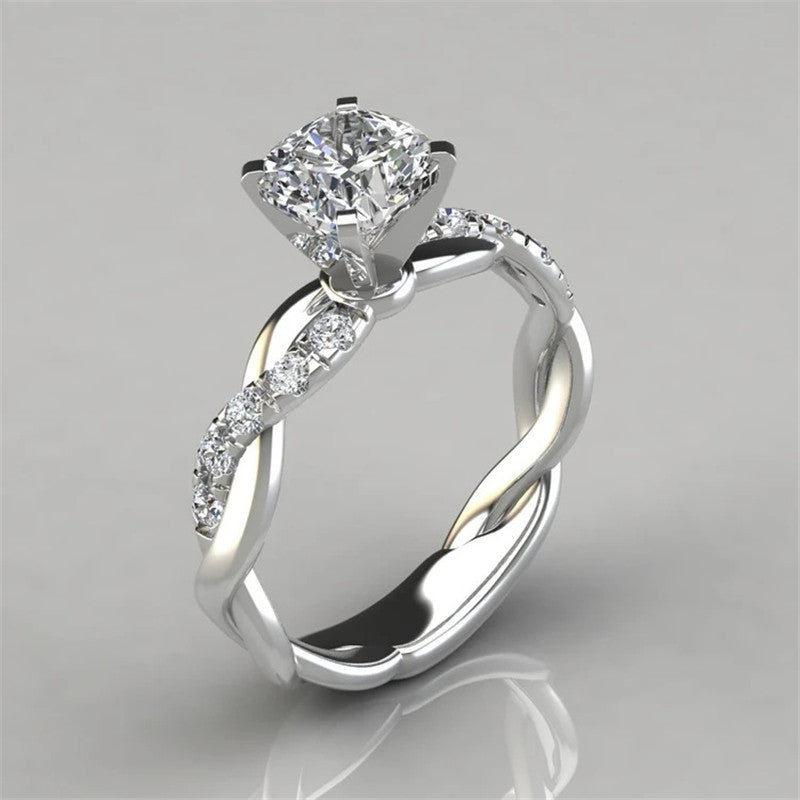 European and American jewelry 18k rose gold plated two-tone princess square diamond ring cross twist diamond ring - American Smart