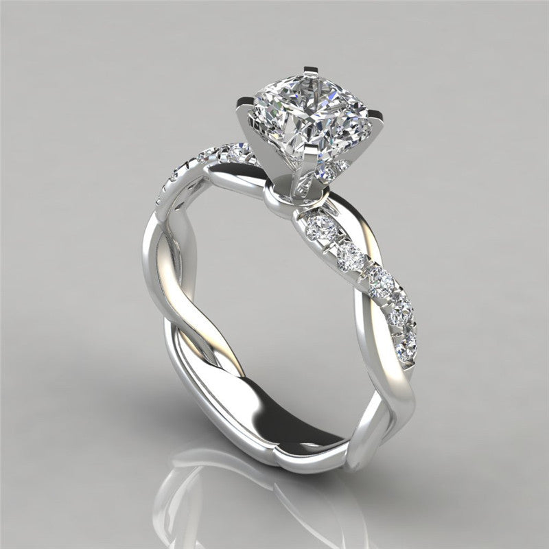 Eprolo 18k rose gold plated two-tone princess square diamond ring with cross twist design, elegant jewelry for women