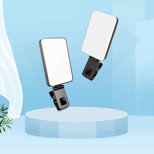 Mini portable eprolo mobile phone fill light with 5 color temperatures for live video and conference use, shown with phone attachment.