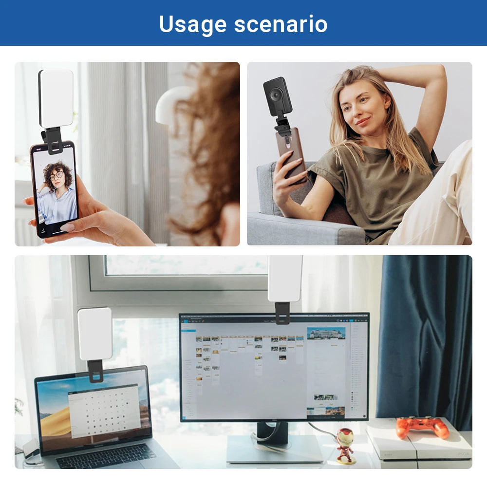 Eprolo portable mobile phone fill light with 5 color temperatures, compact design for live video and conference use