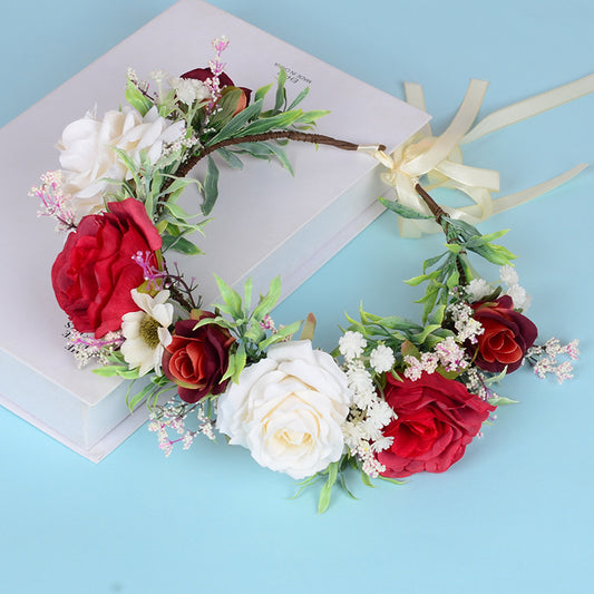 Eprolo Hawaiian flower garland headwear with pink roses, perfect as a fairy bride or flower girl accessory for special occasions