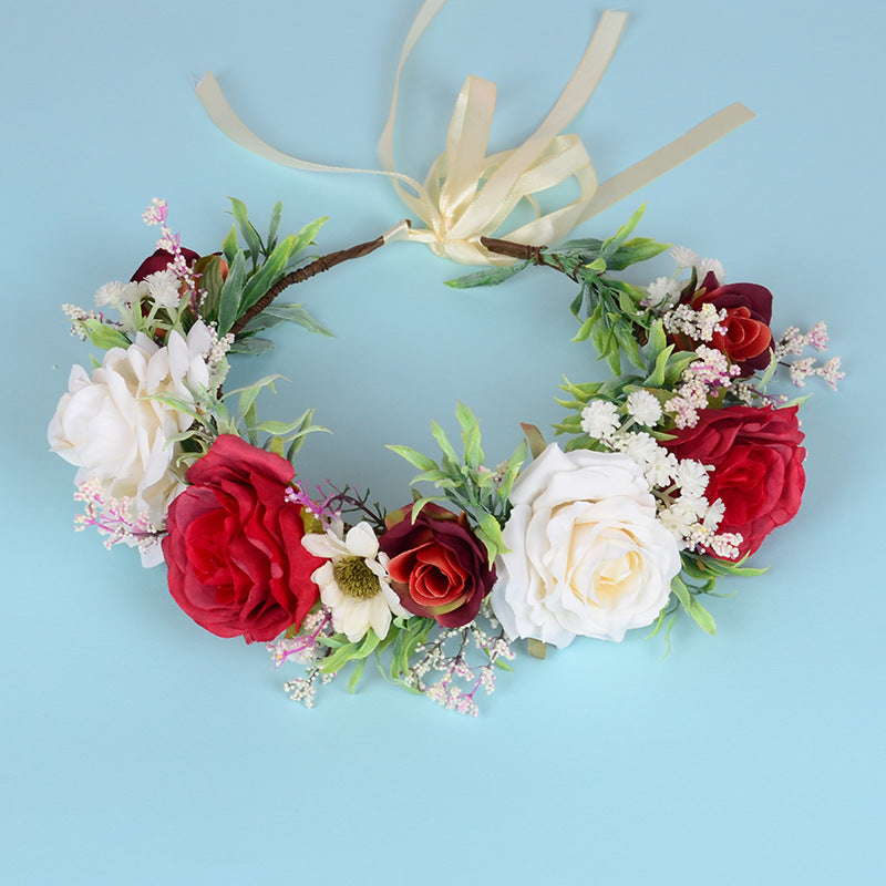 Hawaiian flower garland headwear with roses and fairy accents, perfect for flower girls and brides, by eprolo.