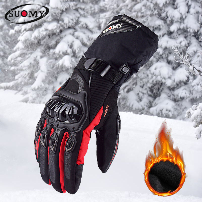 Eprolo waterproof winter motorcycle gloves with touch-screen fingertips, thick long hand guards, windproof and anti-fall features.