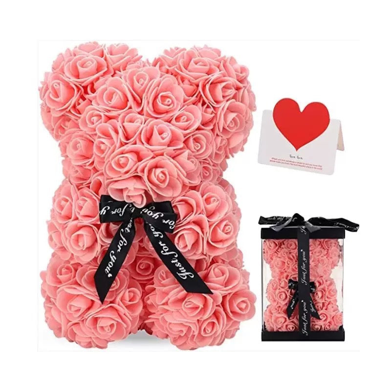 Eprolo Mother's Day gift set featuring a 25cm foam flower bear with PE roses in a PVC gift box, ideal for Valentine’s Day.