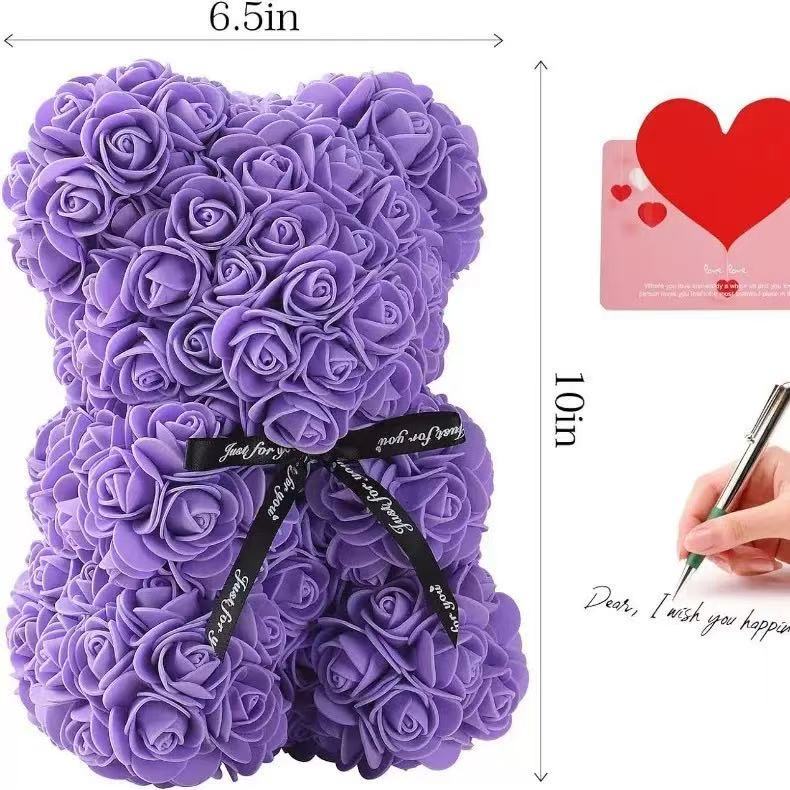 Foam flower bear with PE rose flowers in a PVC gift box, perfect for Mother's Day and Valentine's Day by eprolo.