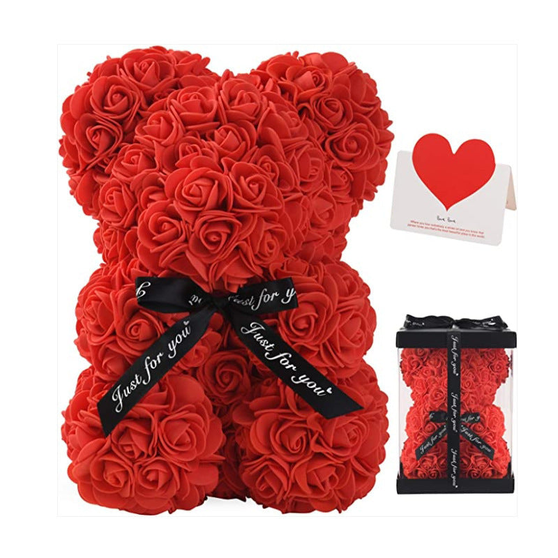 Eprolo foam flower bear with pe rose flowers in a gift box, ideal for Mother's Day or Valentine's Day gift displays