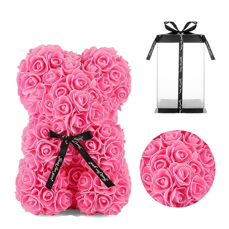 Eprolo Mother's Day gift set featuring a 25cm foam flower bear with PE rose flowers in a PVC gift box, ideal for Valentine's Day.